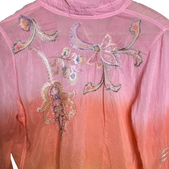 JOHNNY WAS Ombre Embroidered Blouse S/M Boho Luxe Artisanal Floral Festival Top - Picture 6 of 9